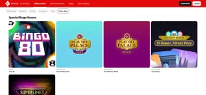 Current Virgin Games online bingo section showing 90-ball, 75-ball and special bingo room categories