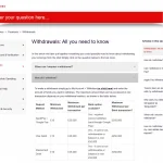 Official Virgin Games withdrawals help page showing the £10 minimum, withdrawal limits and current payout timing table